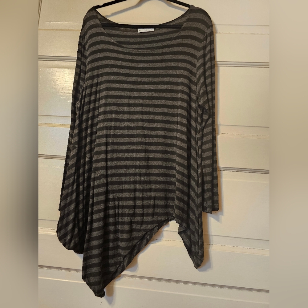 bryn Walker Black and Gray Striped Top